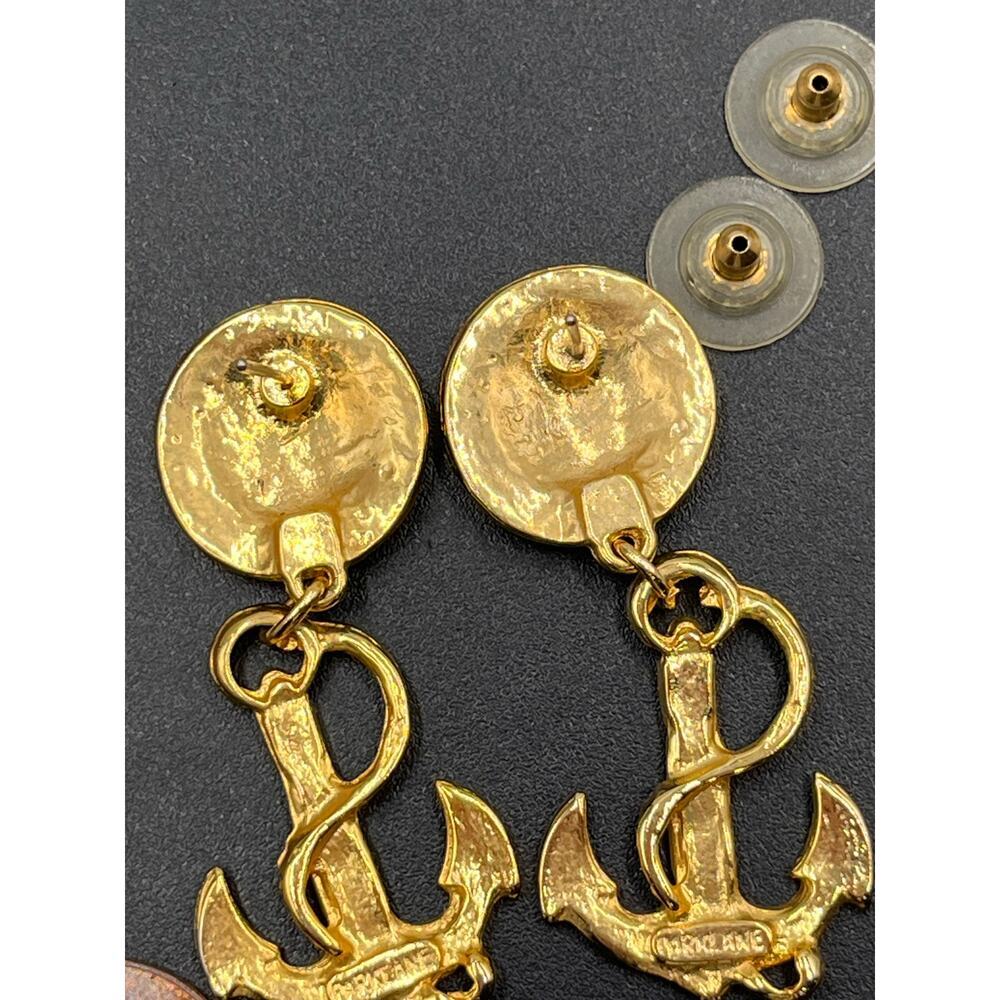 Park Lane Vintage Enamel Cream Gold Tone Anchor Dangle Earrings and‎ Brooch Set - Picture 6 of 8